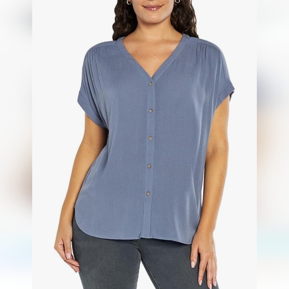 New Orvis Women's Size M Button Front Closure Blue Blouse - Picture 4 of 7